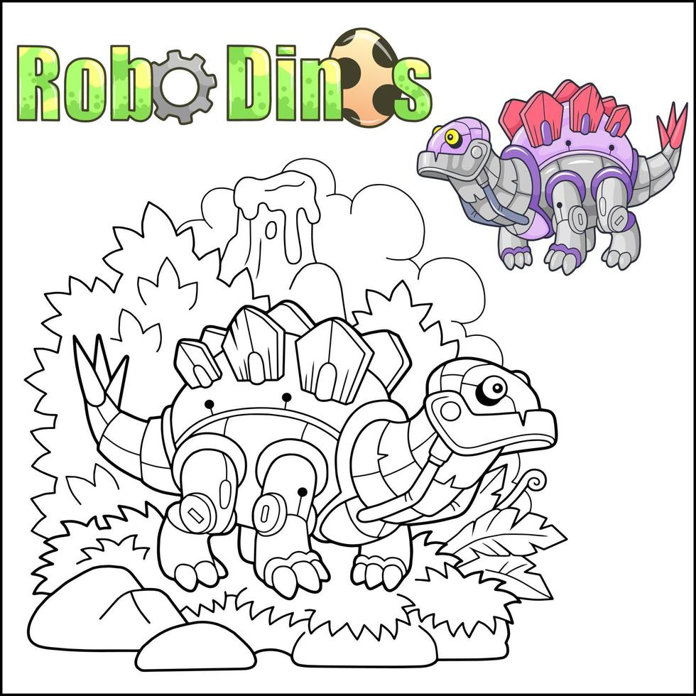 Cartoon robot dinosaur coloring book vector