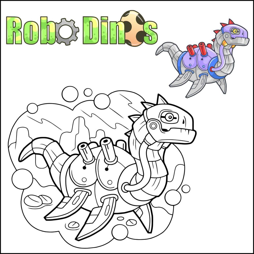 Cartoon robot dinosaur coloring book vector