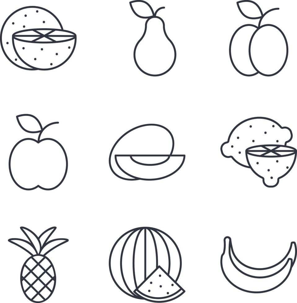 Set of basic fruits line icons vector