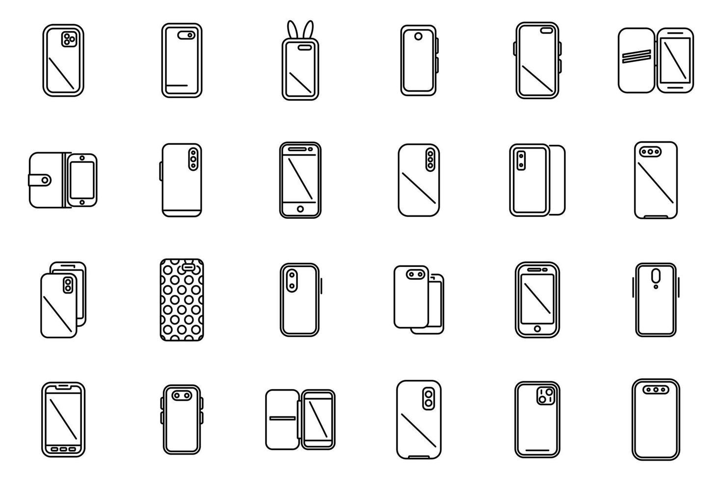 los iconos de la caja del teléfono inteligente establecen el vector de contorno. caso de la cubierta