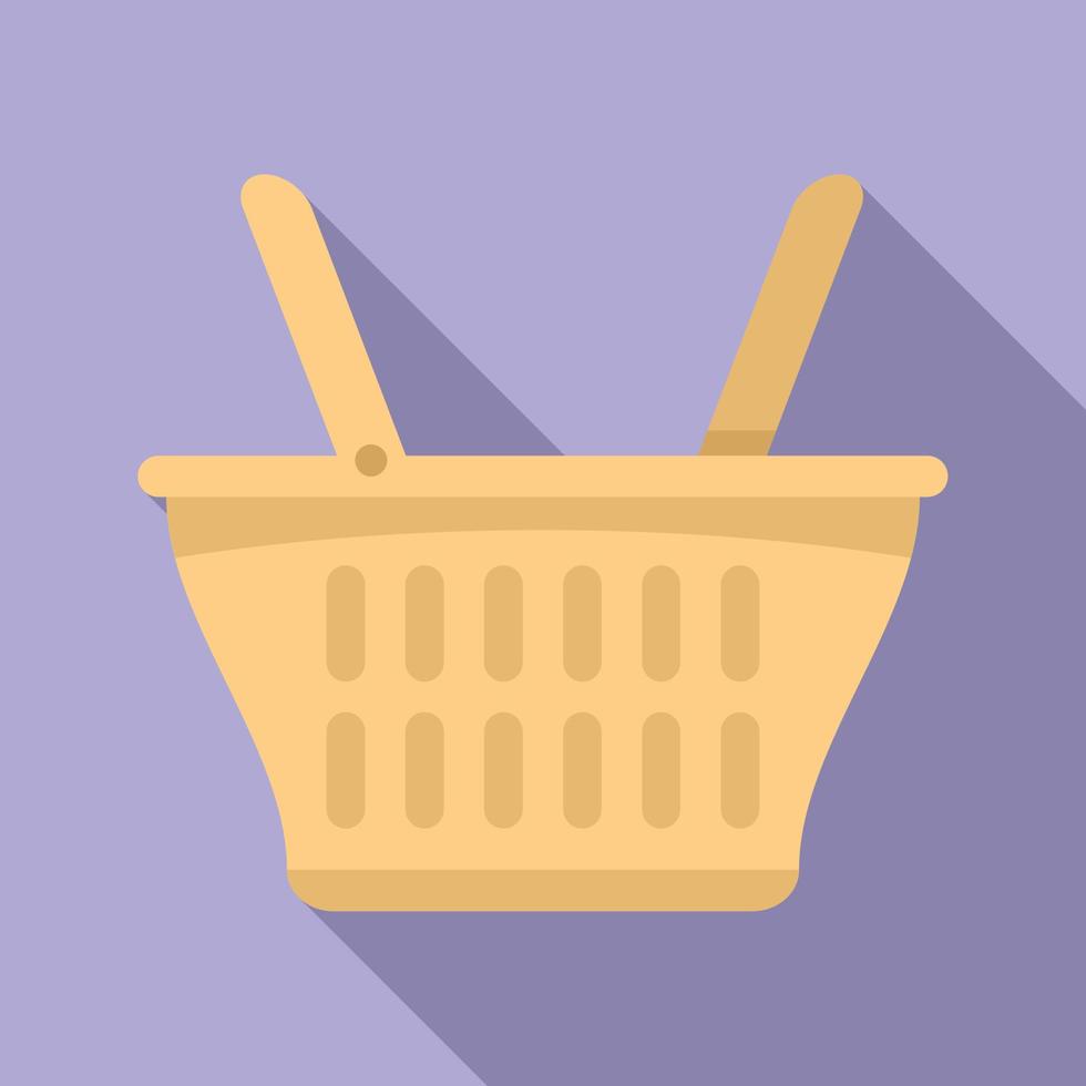 Wood basket icon flat vector. Picnic straw vector