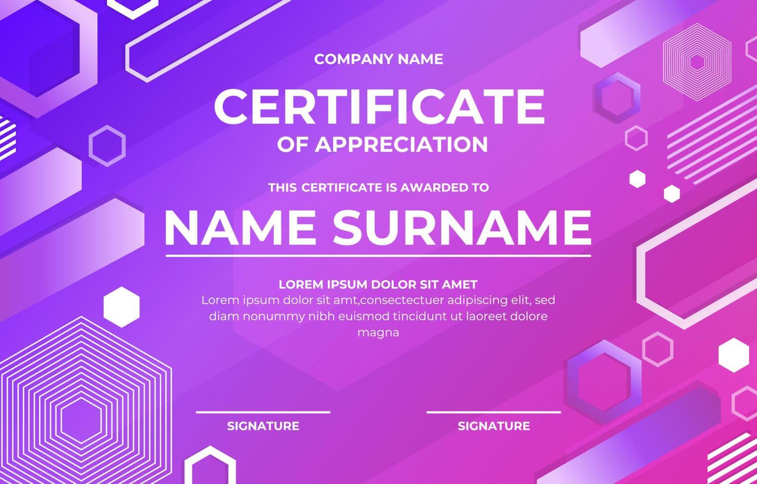 Hexagonal Gradient Geometric Certificate Template vector