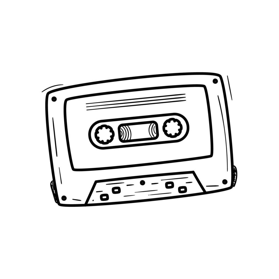 Old cassette vector illustration in doodle drawing style