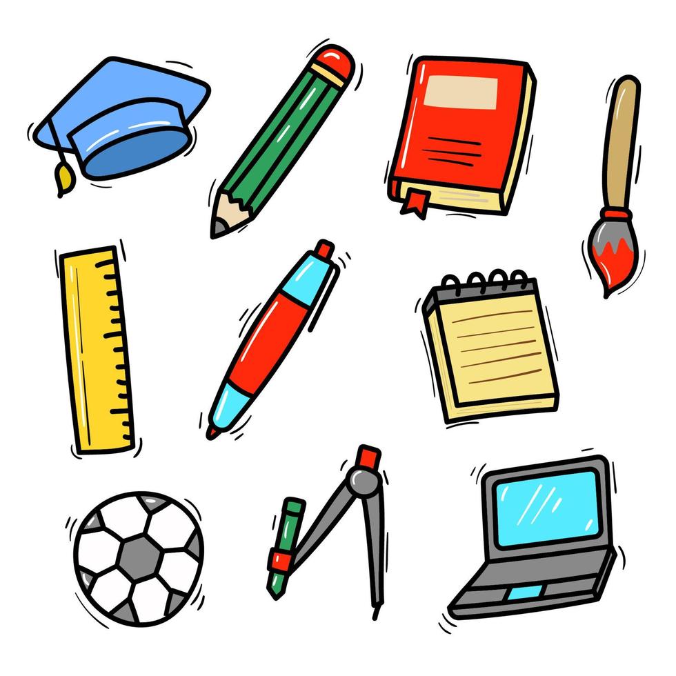 Set of school doodle vector illustration with colorful design
