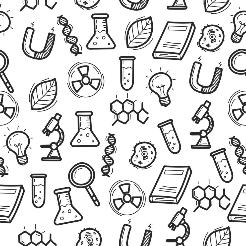 Science doodle seamless pattern with a black and white color vector