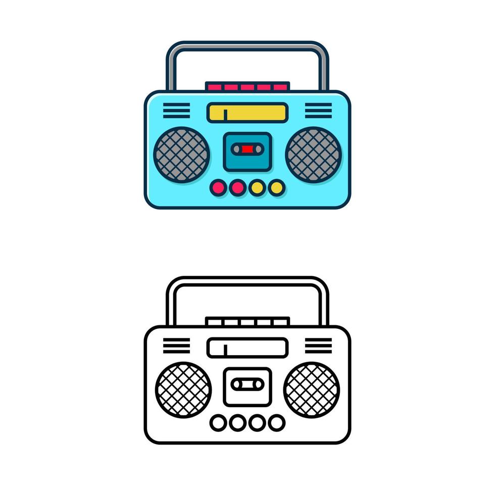 Simple boombox vector illustration in black and colorful version isolated on white background