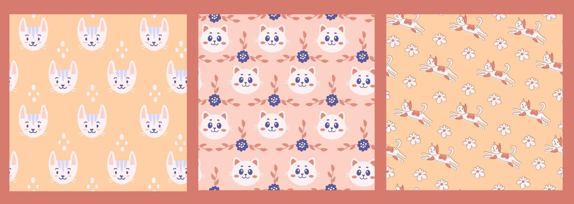 Sweet cats seamless background set vector