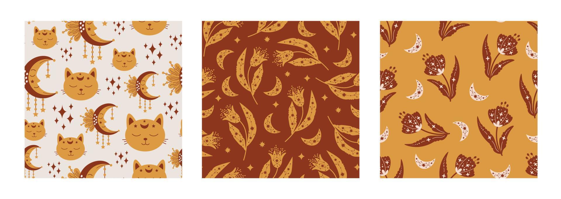 Mystic celestial seamless patterns set vector