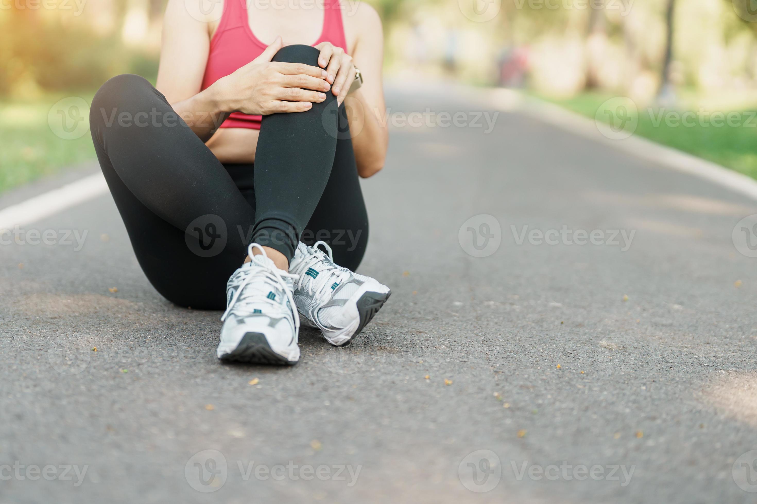 adult woman with muscle pain during running. runner have knee ache due