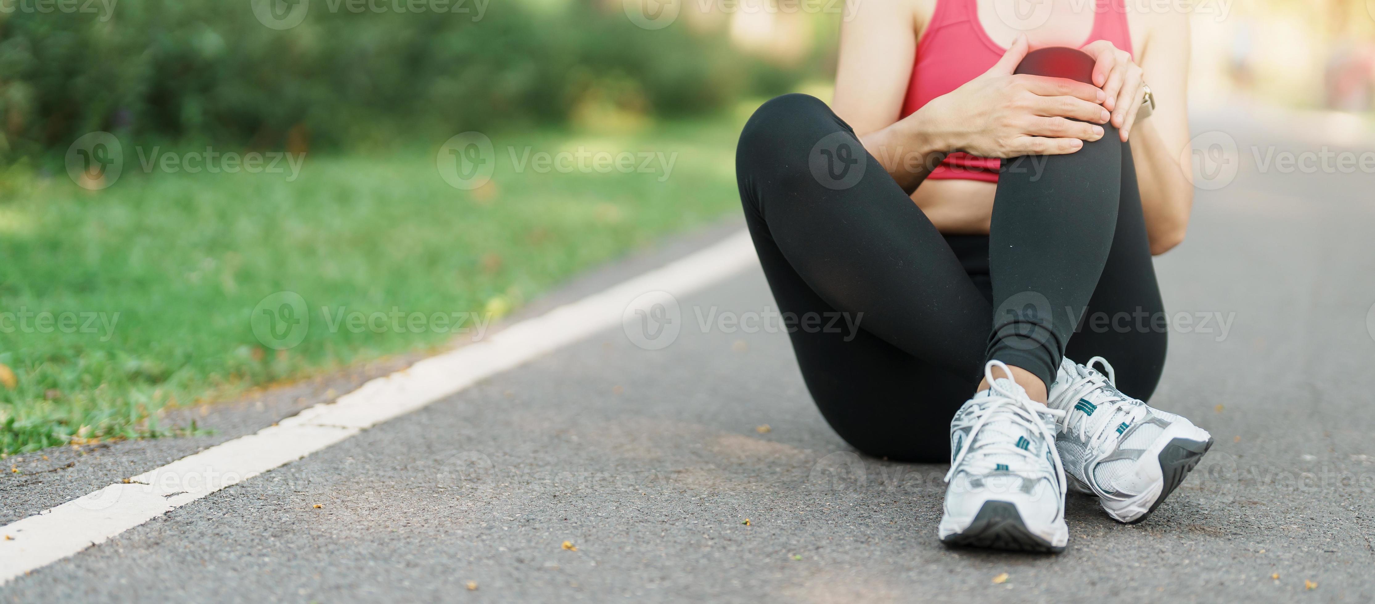 adult woman with muscle pain during running. runner have knee ache due