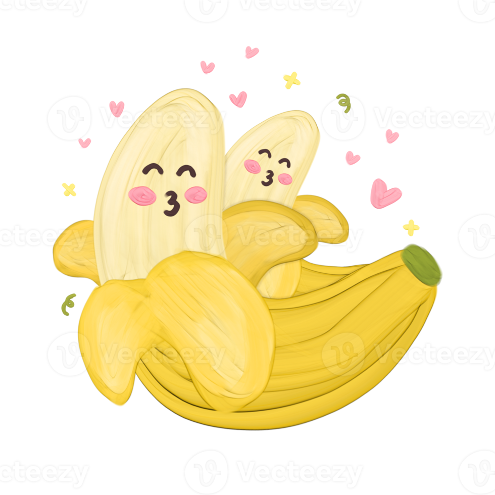 Cute banana fruit stationary sticker oil painting png