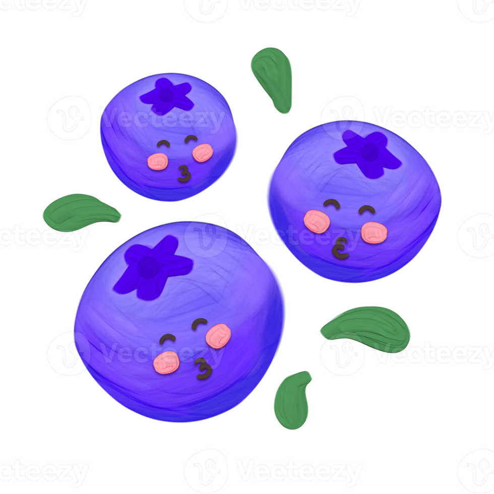Cute blueberry fruit stationary sticker oil painting png