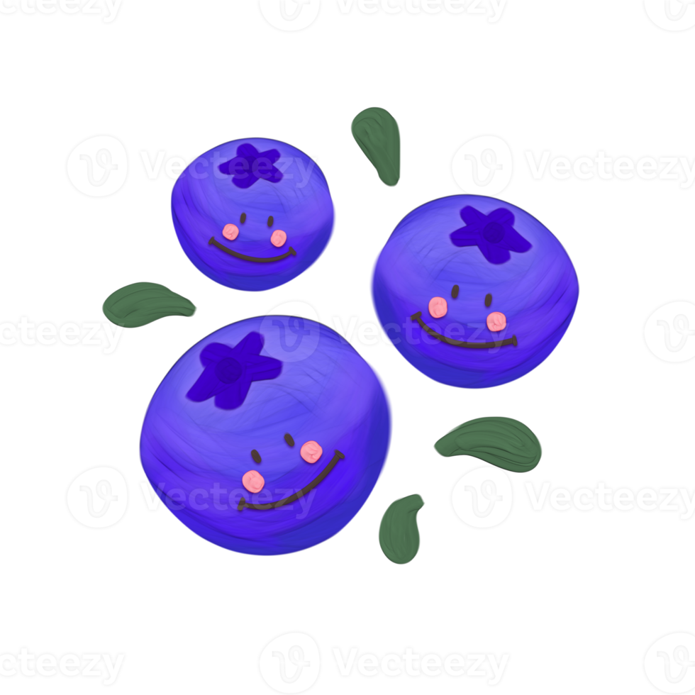 Cute blueberry fruit stationary sticker oil painting png