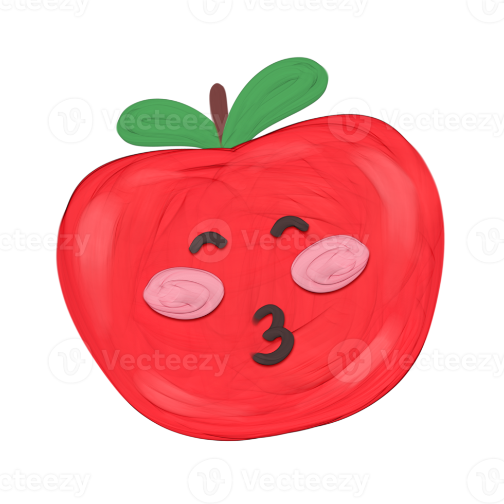 Cute apple fruit stationary sticker oil painting png