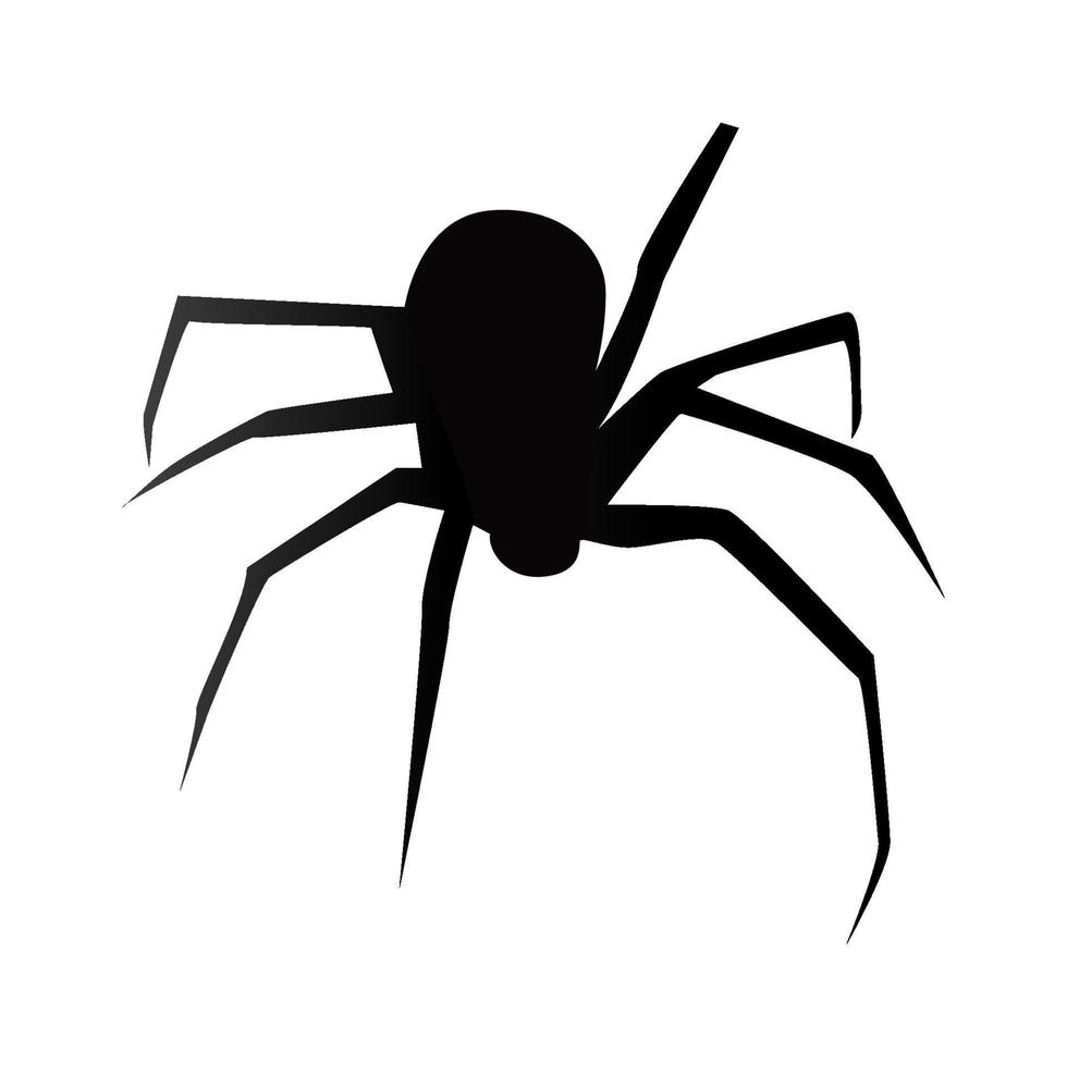 Spider Black Widow. Black bug spider silhouette, isolated white background. Scary Halloween icon, symbol horror, animal arachnid, creepy dangerous insect, arachnophobia fear. Vector illustration.