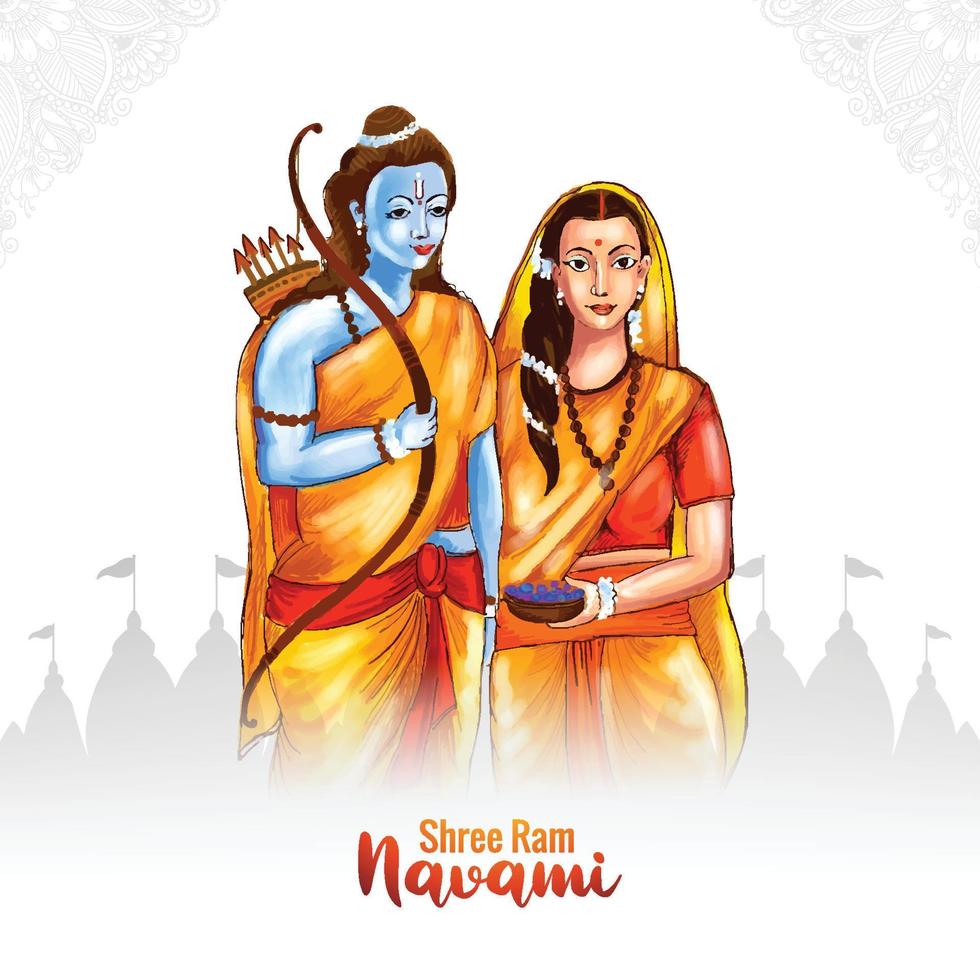 señor rama shree ram navami festival desea tarjeta acuarela fondo vector