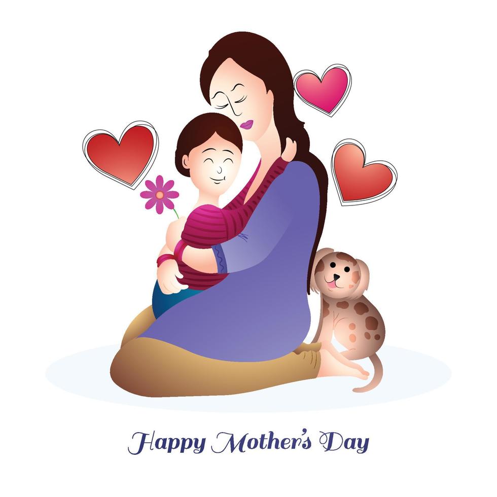 feliz día de la madre para mujer y bebé diseño de tarjeta de amor infantil vector