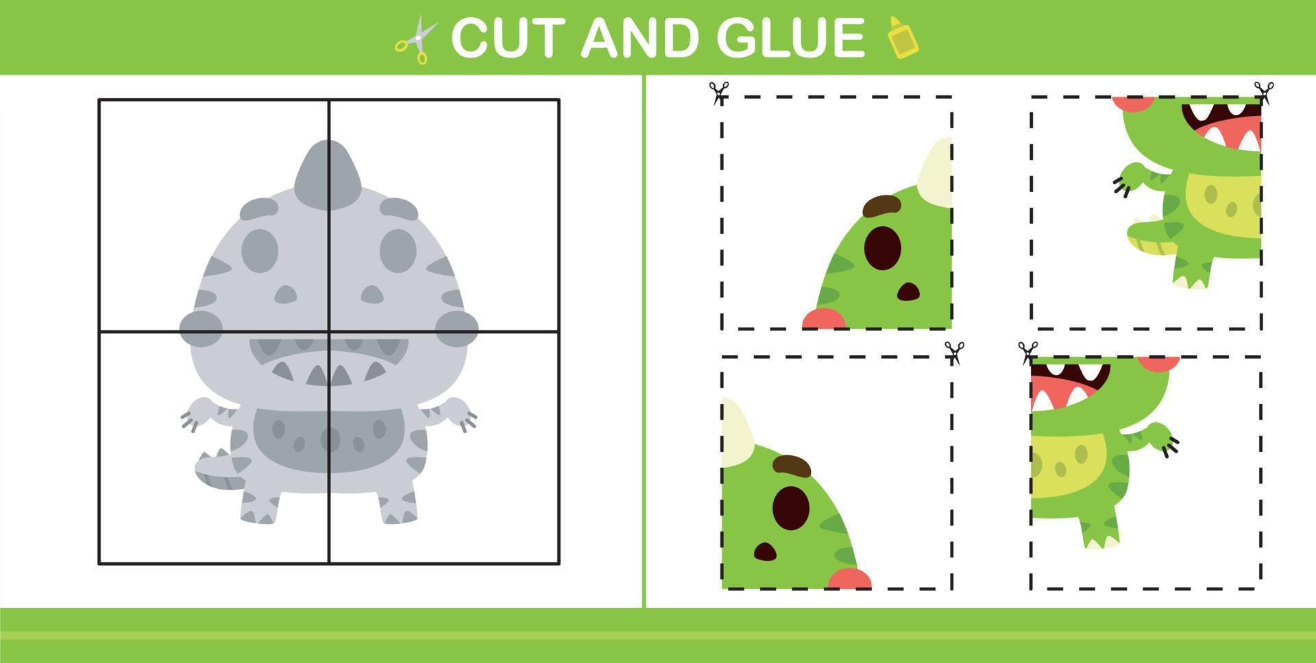 cartoon cute dino.education paper game for kindergarten and preschool.cut and glue game vector