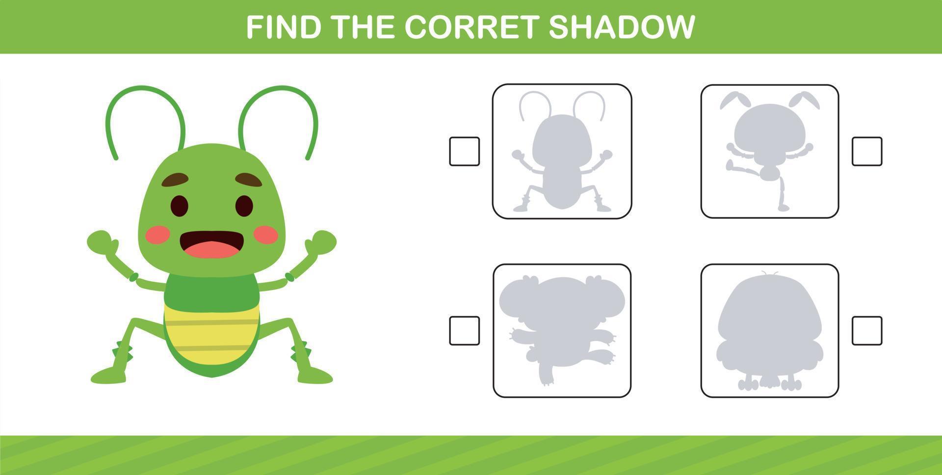 finding the correct shadow of cute insect education page game for kindergarten and preschool vector