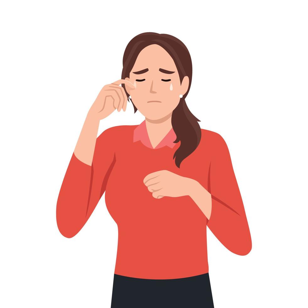 Women young girl crying. Vector flat cartoon character icon design
