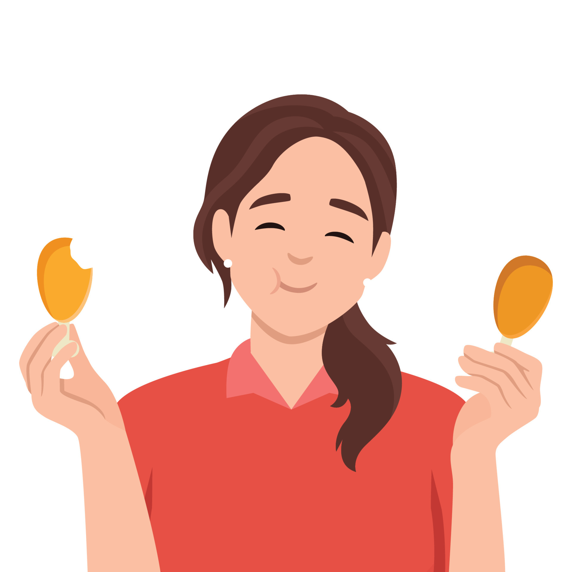 Caucasian girl eating roasted chicken leg. Little girl eating fried