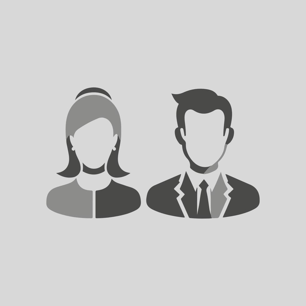 Woman and  man default avatar profile icons. Gray placeholder man and woman vector flat minimal.
