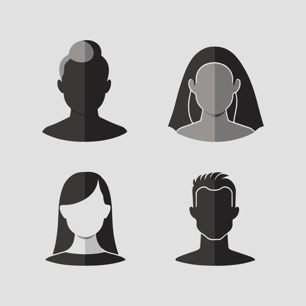 Woman default avatar profile icons. Gray placeholder woman vector flat minimal.