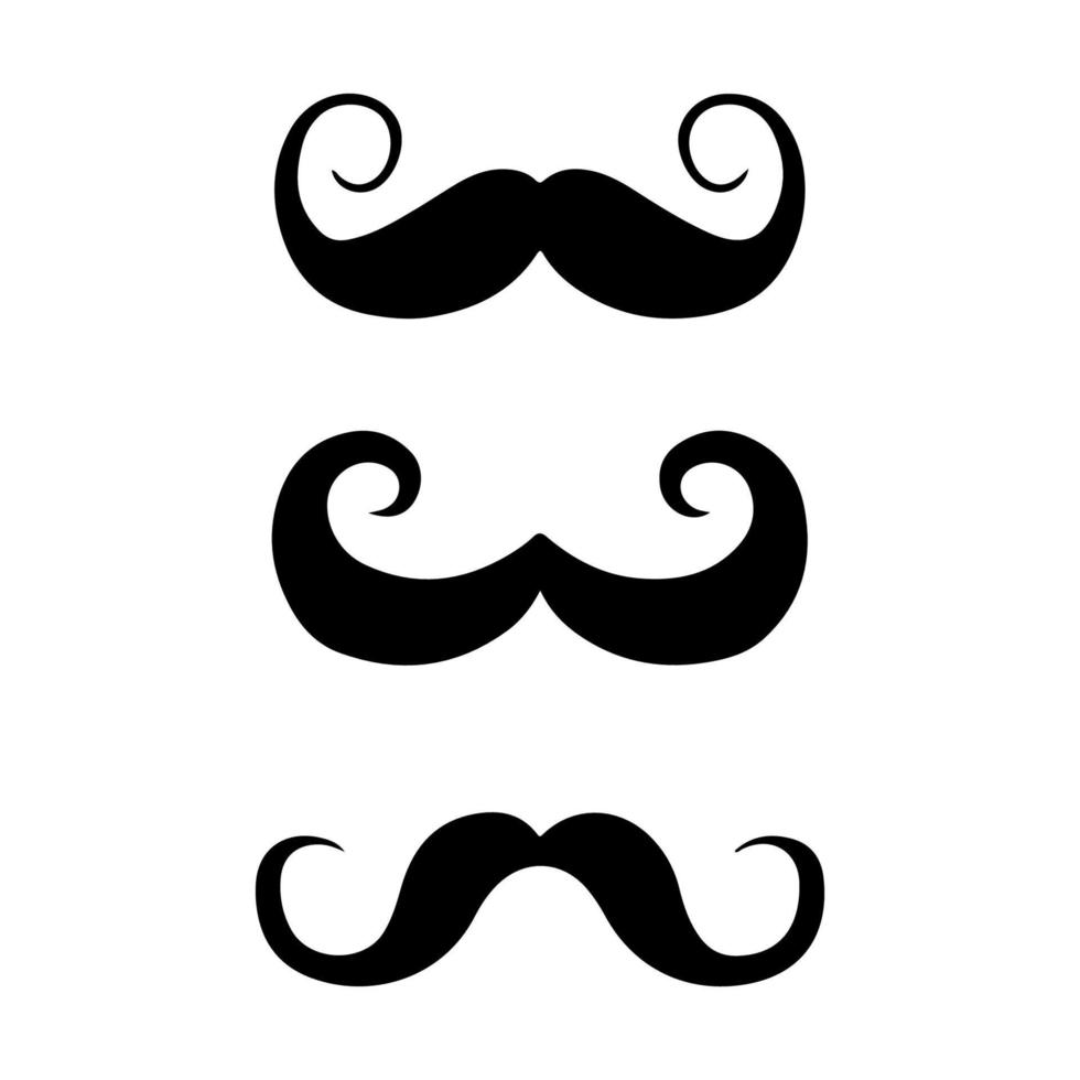 Mustache silhouettes in rounded style isolated on white background. vector