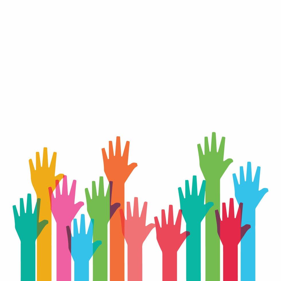 Raised hands on a white background. Background for a banner with raised hands. vector