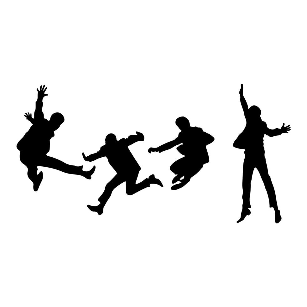 Jumping people silhouettes. Shadows of people floating in the air. vector