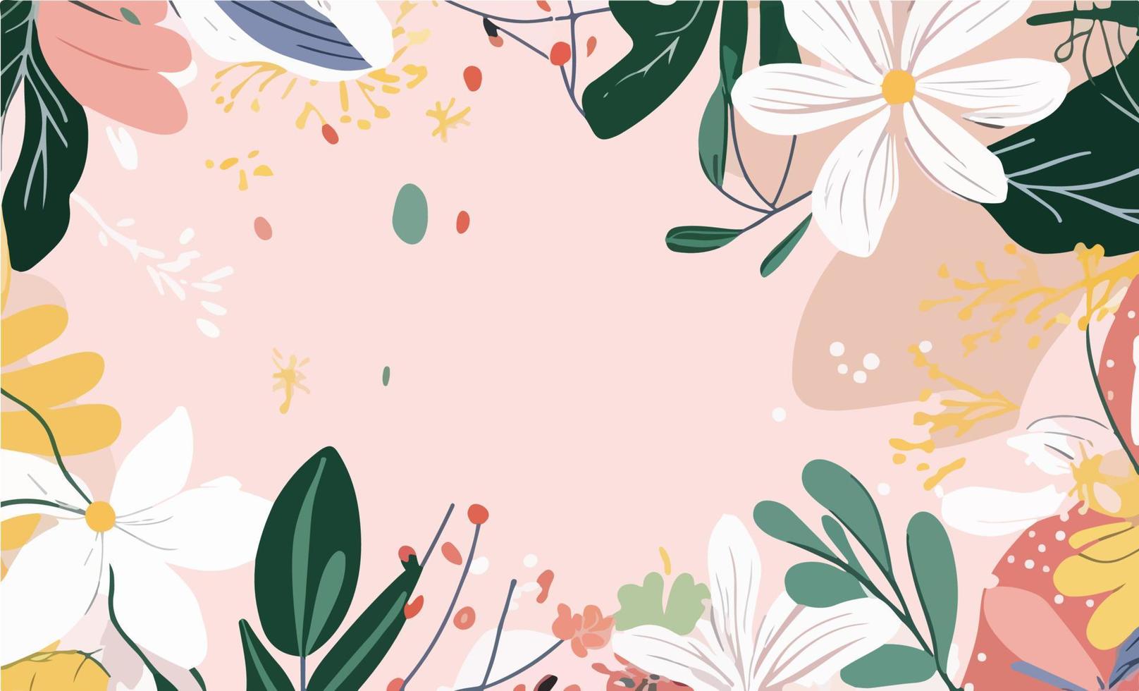 Summer background with leaves, flowers, petals. Floral bright abstract background. vector