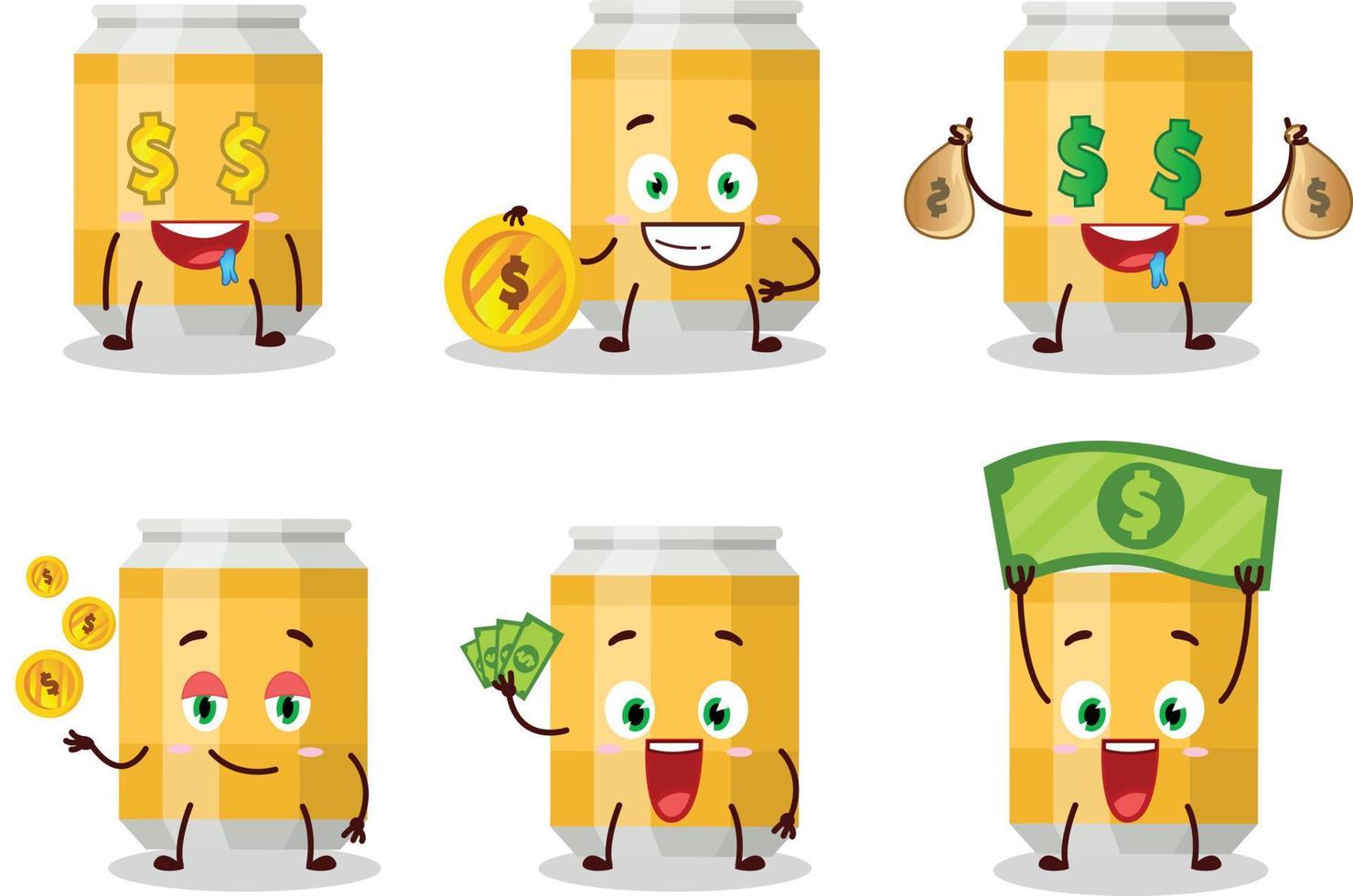 cerveza lata dibujos animados personaje con linda emoticon traer dinero vector