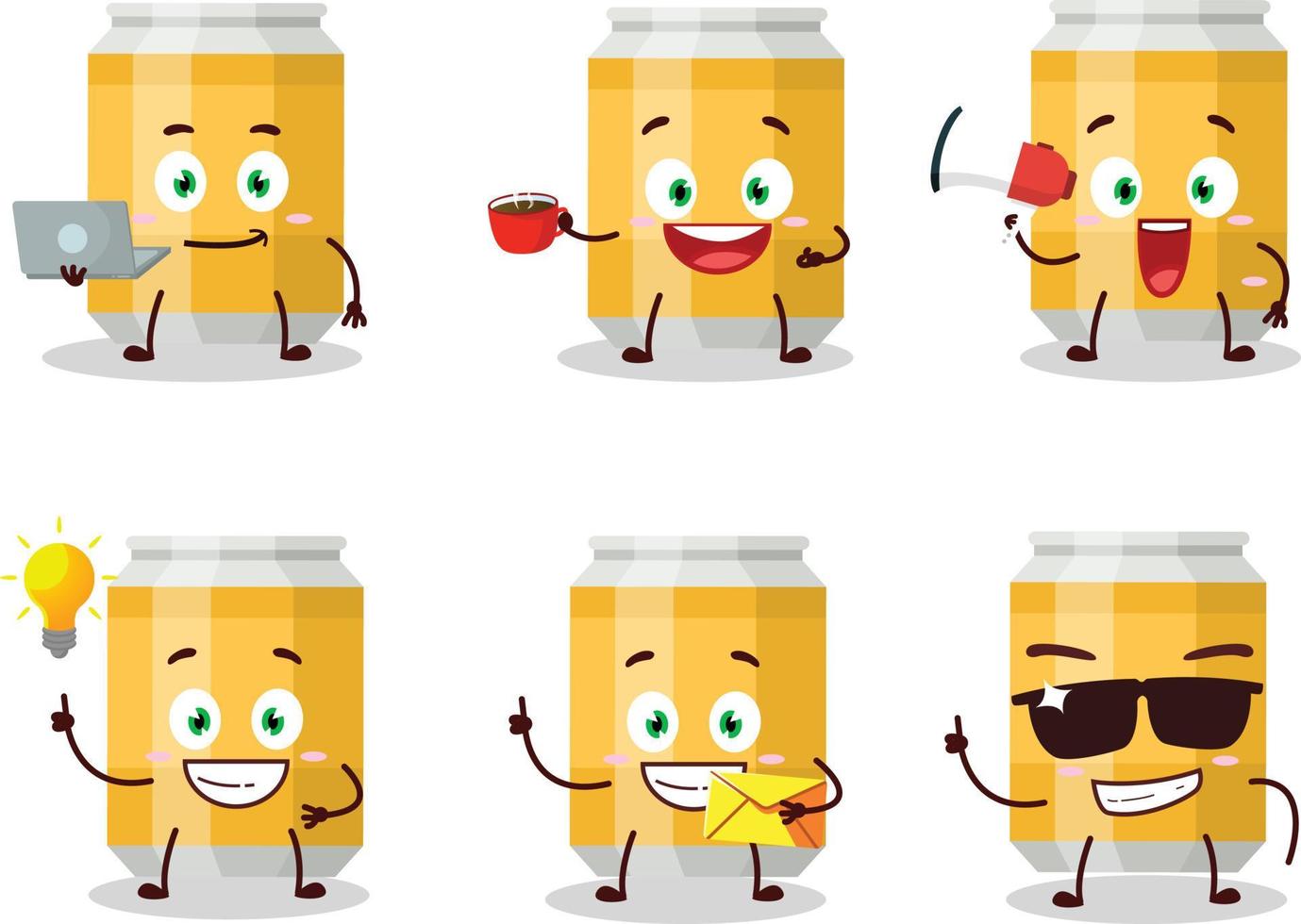 Beer can cartoon character with various types of business emoticons vector