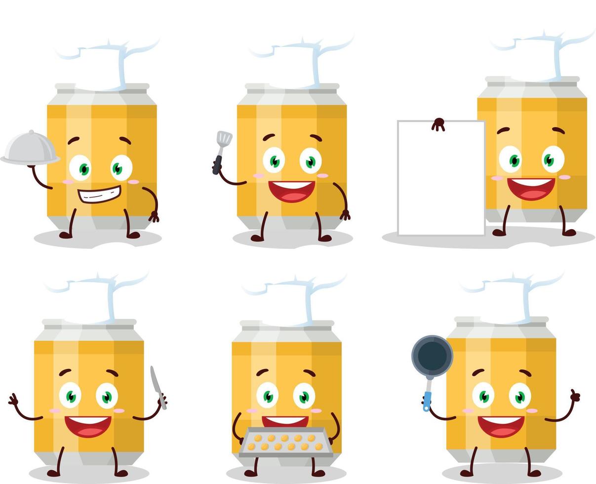 dibujos animados personaje de cerveza lata con varios cocinero emoticones vector