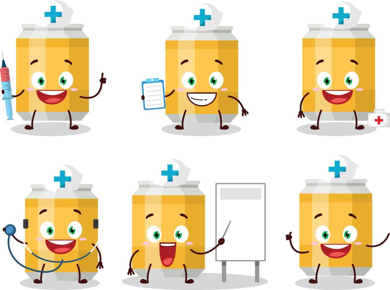 médico profesión emoticon con cerveza lata dibujos animados personaje vector