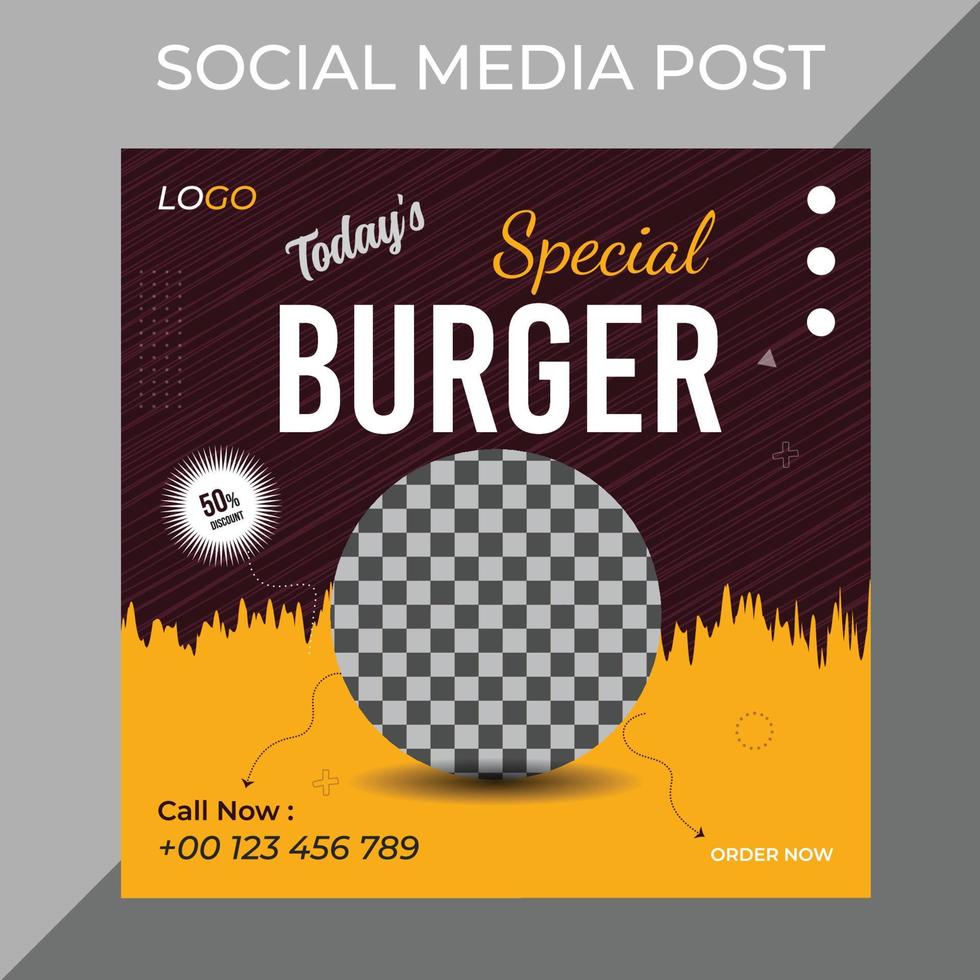 Creative Modern Square Social Media Food Post marketing social media post or web banner template design with abstract background, logo and icon. vector