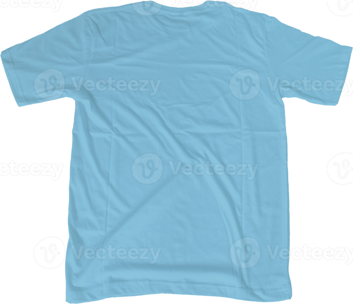 Baby blue t shirt mock up transparent background back side view. png