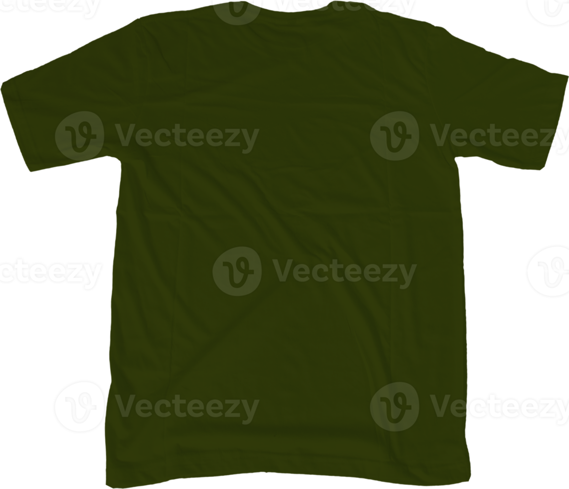 Military green t shirt mock up transparent background back side view. png