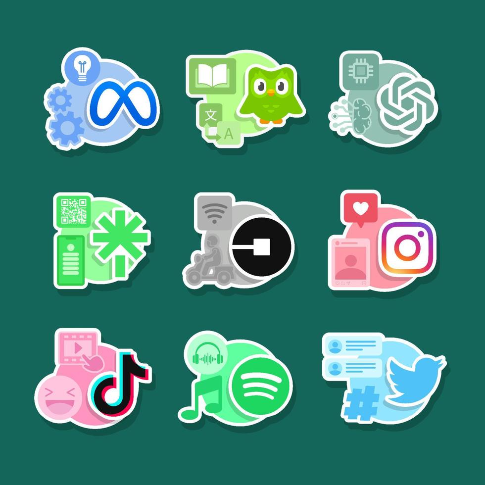 Online Tech Apps Social Media Sticker Set vector