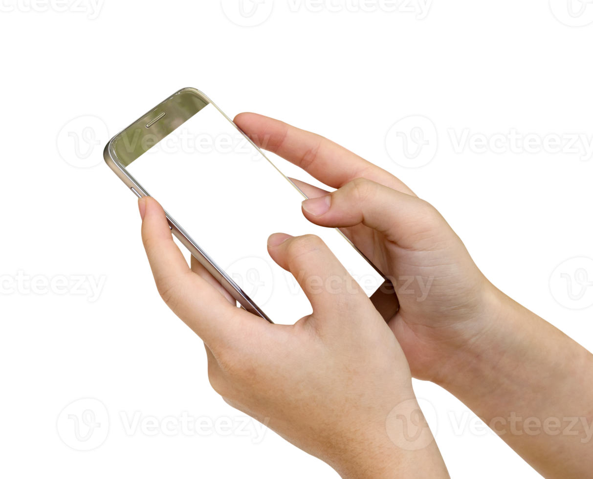 Woman using mobile smart phone isolated png