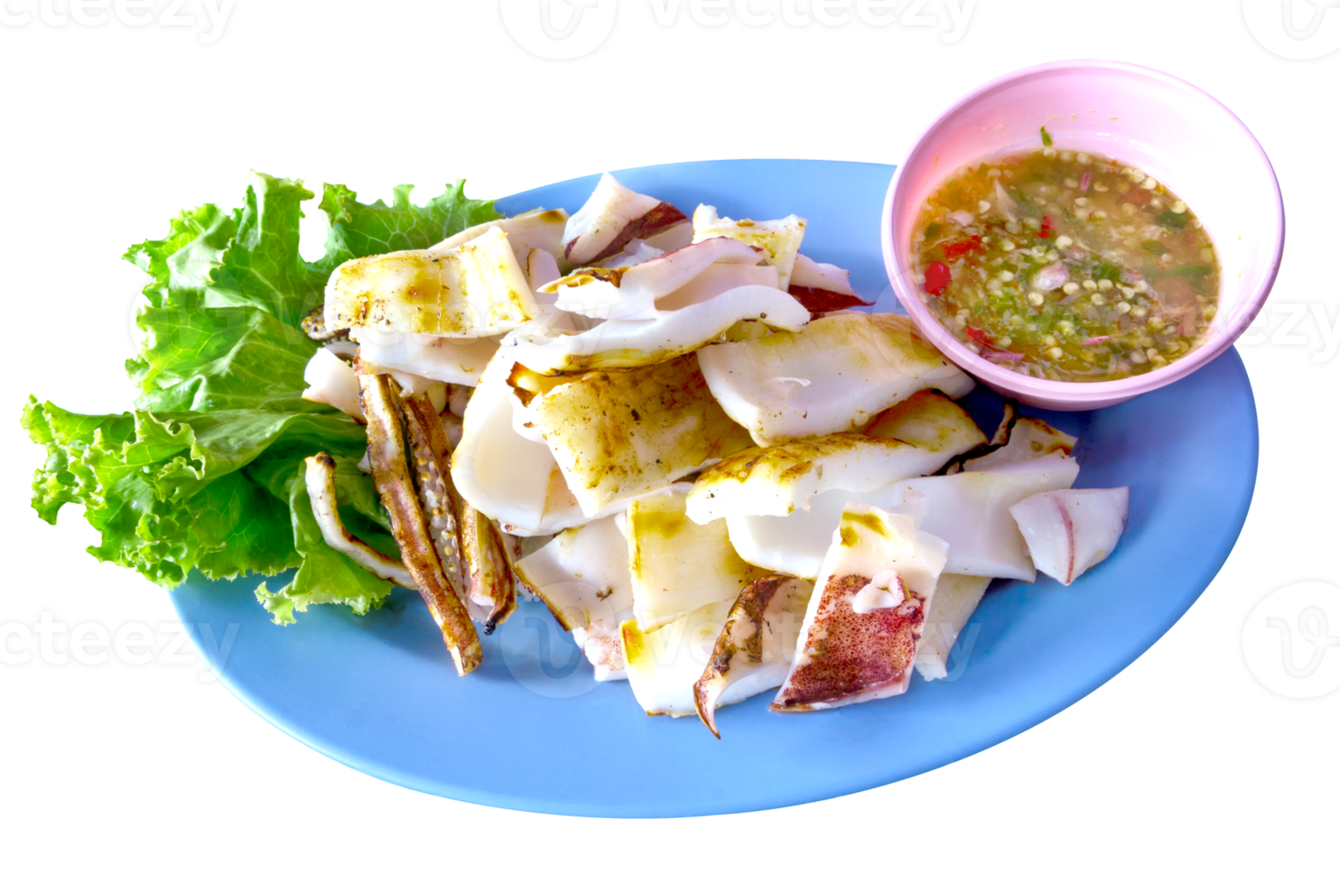 grilled squid on plate isolated png