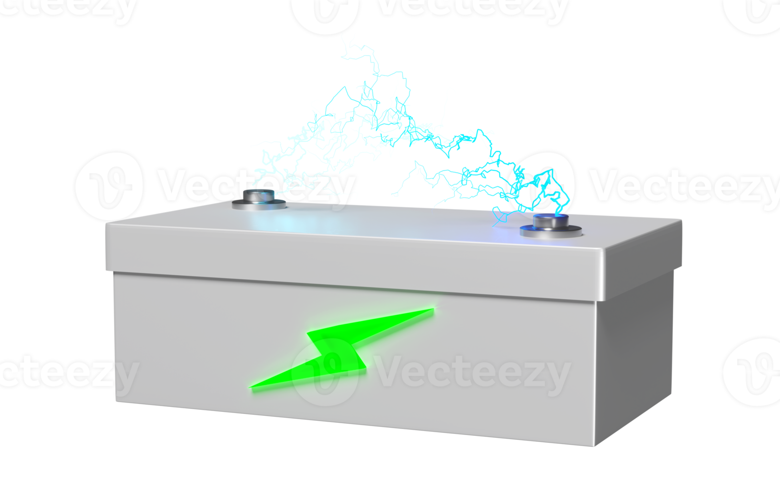 3d Battery charge indicator with thunder isolated. charging battery technology concept, 3d render illustration png