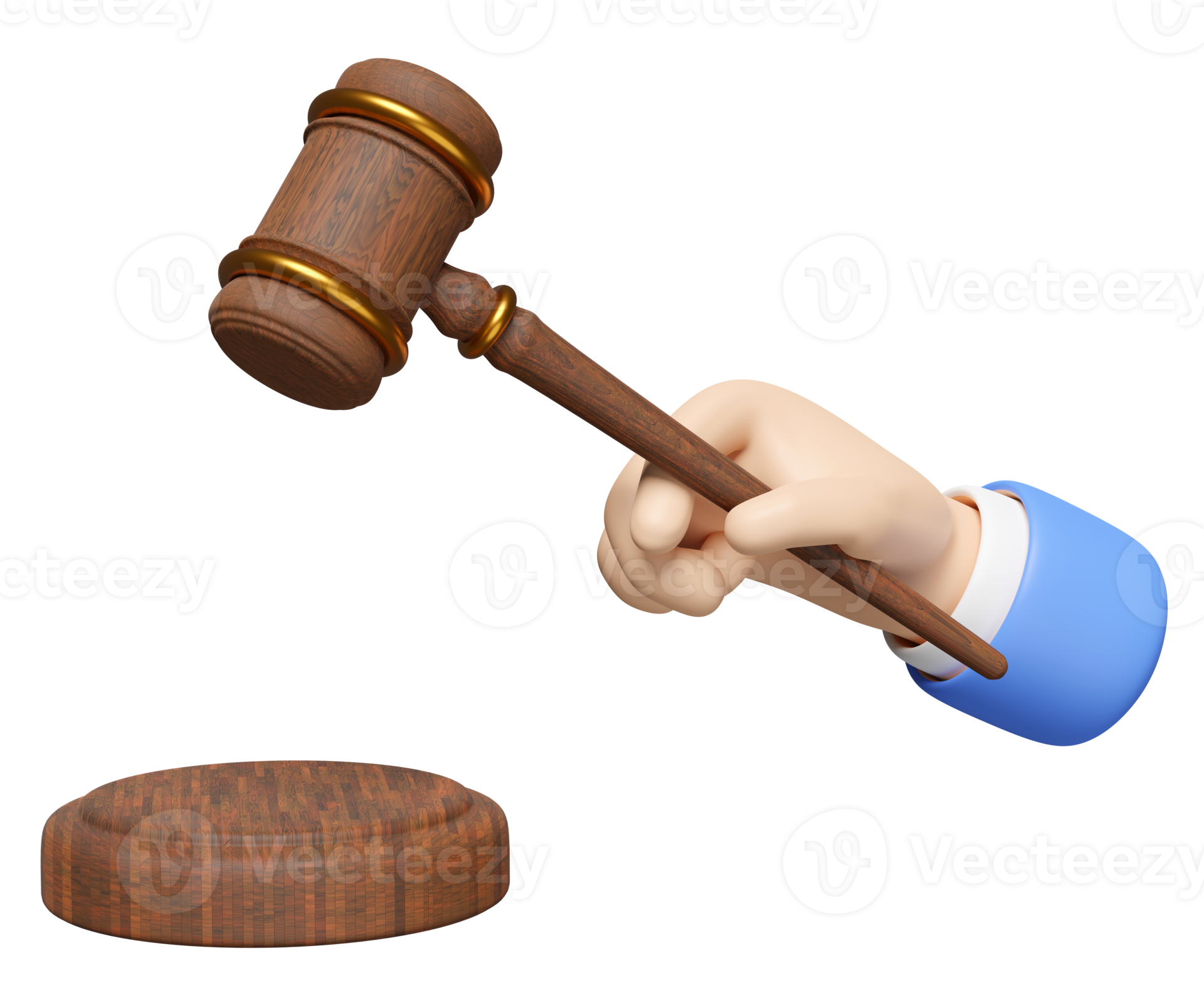 3d wooden judge gavel, hand holding hammer auction with stand isolated. law, justice system