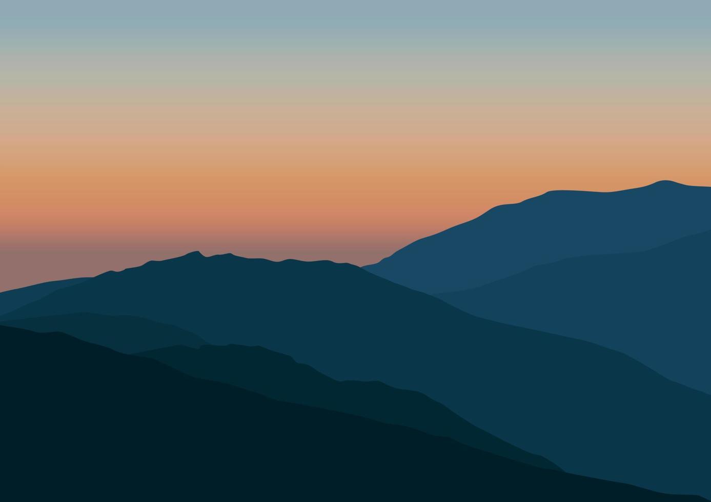 montañas paisaje en atardecer, vector ilustración.