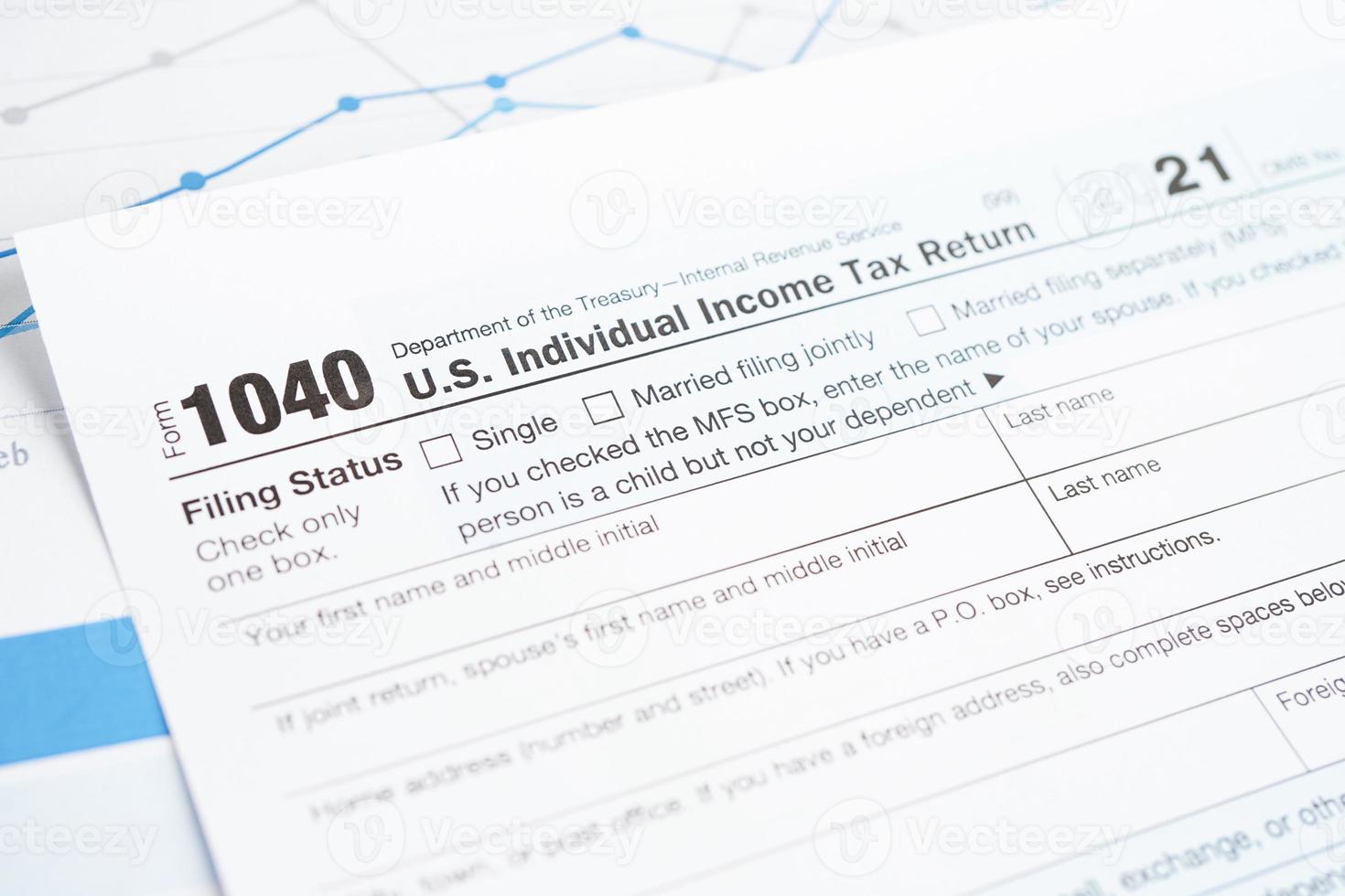 Tax form 1040 U.S. Individual Income Tax Return, business finance concept. photo