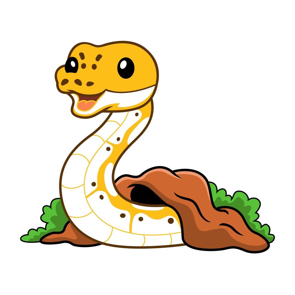Cute pastel ivory ball python cartoon out from hole vector