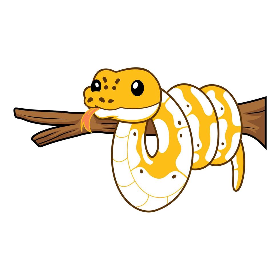 Cute pastel ivory ball python cartoon on tree branch vector