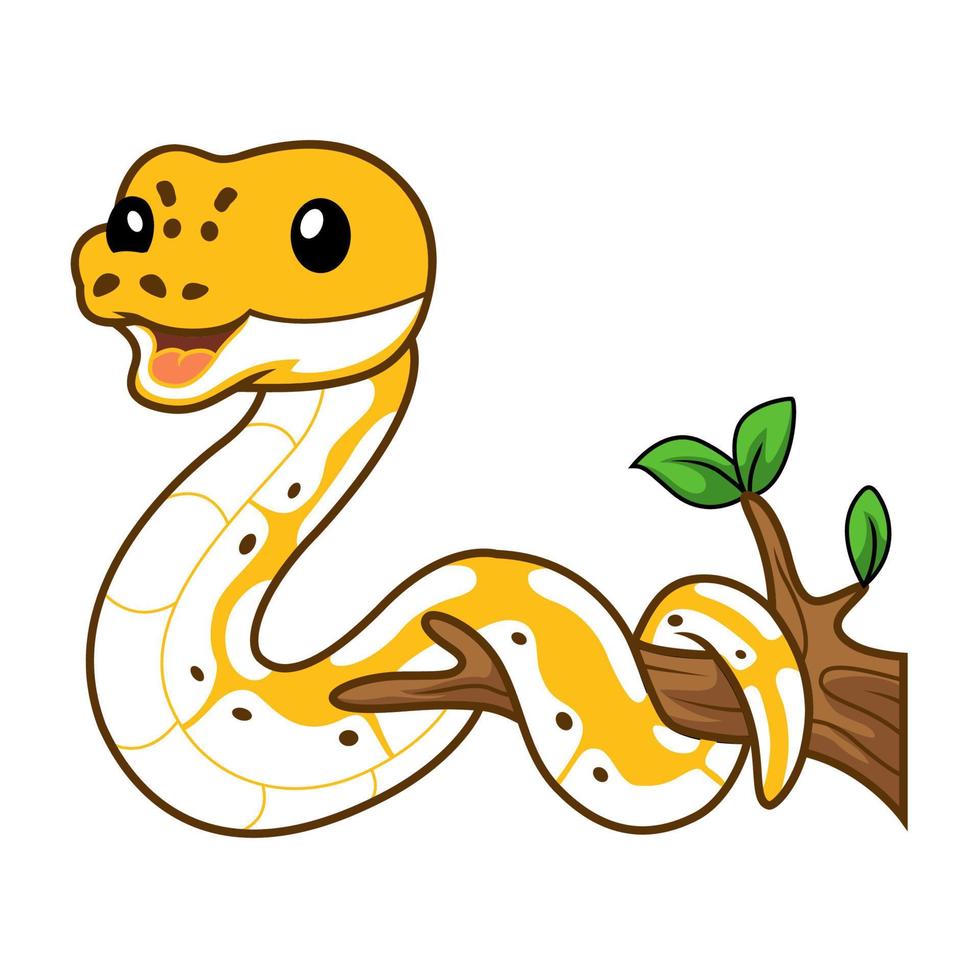 Cute pastel ivory ball python cartoon on tree branch vector
