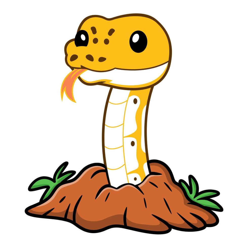 Cute pastel ivory ball python cartoon out from hole vector