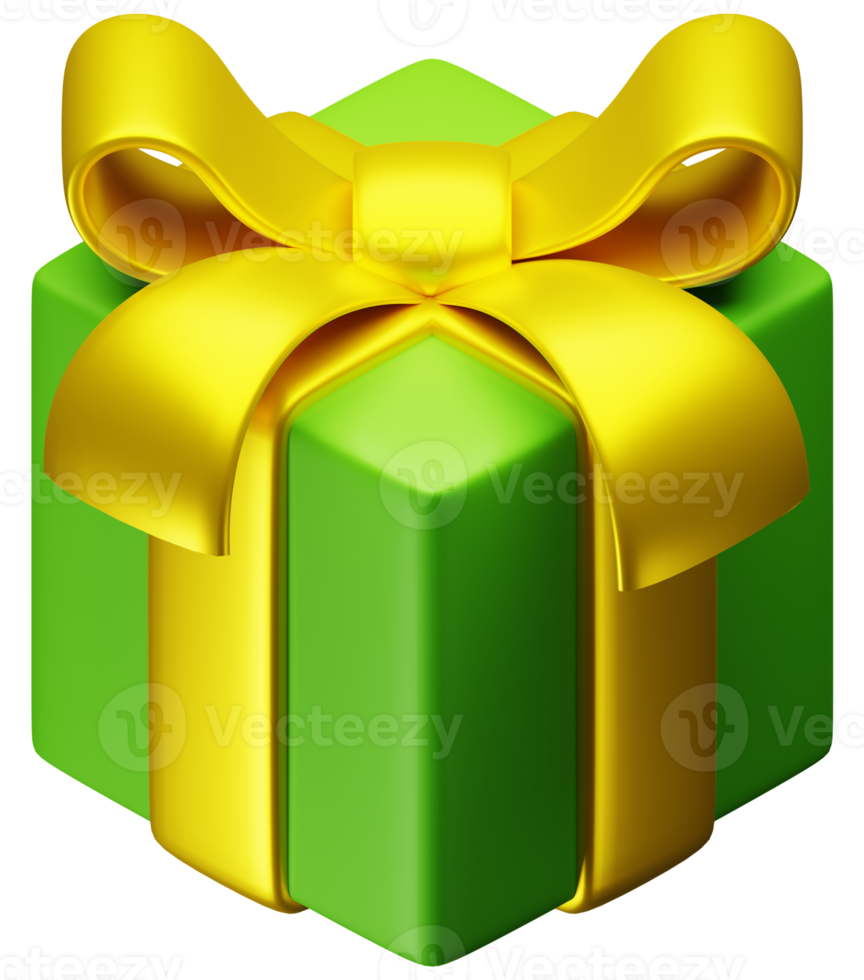 3d hacer verde regalo caja con amarillo arco cinta para cumpleaños y Navidad evento fiesta png